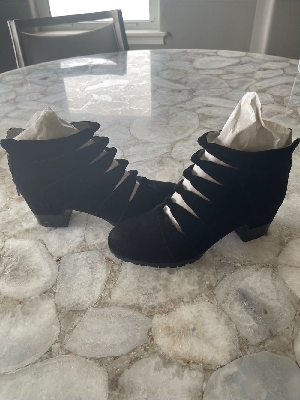 Black Strappy Suede Ankle Boots for Women Jambu